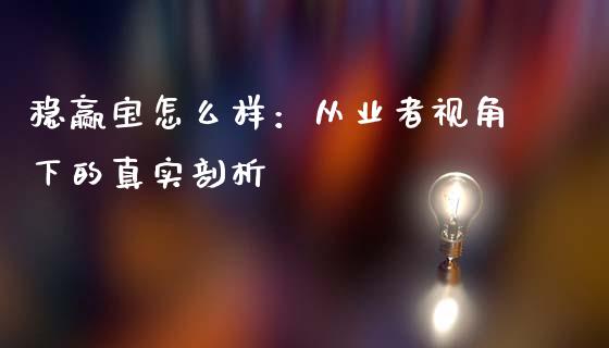 稳赢宝怎么样：从业者视角下的真实剖析_https://wap.ycdhulan.com_投资基金_第1张