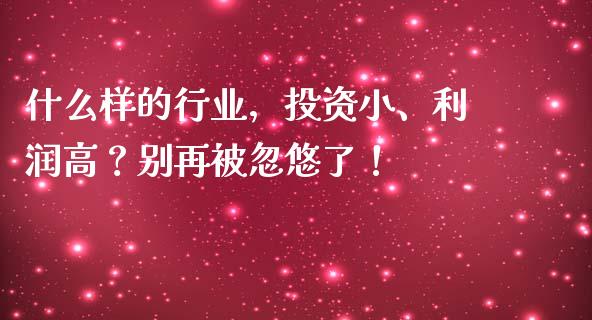 什么样的行业，投资小、利润高？别再被忽悠了！_https://wap.ycdhulan.com_投资基金_第1张