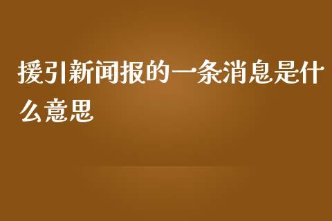 援引新闻报的一条消息是什么意思_https://wap.ycdhulan.com_国际财经_第1张