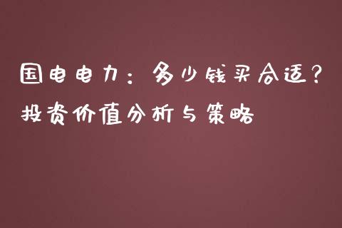 国电电力：多少钱买合适？投资价值分析与策略_https://wap.ycdhulan.com_财务投资_第1张