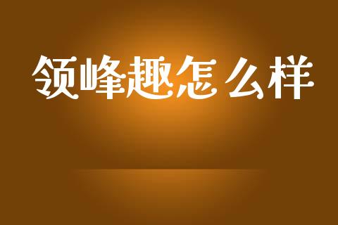 领峰趣怎么样_https://wap.ycdhulan.com_投资基金_第1张