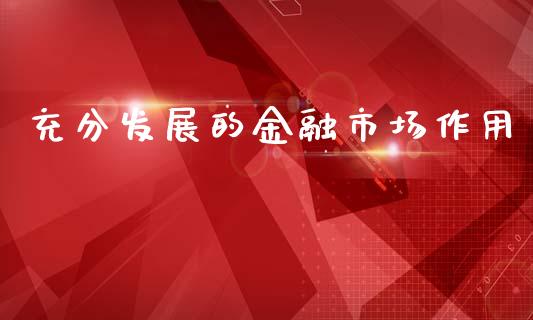 充分发展的金融市场作用_https://wap.ycdhulan.com_货币市场_第1张