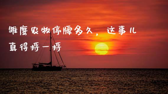 雏鹰农牧停牌多久，这事儿真得捋一捋_https://wap.ycdhulan.com_货币市场_第1张