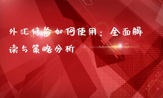 外汇储备如何使用：全面解读与策略分析_https://wap.ycdhulan.com_金融咨询_第1张