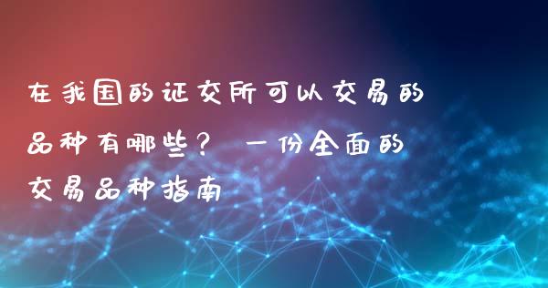 在我国的证交所可以交易的品种有哪些？ 一份全面的交易品种指南_https://wap.ycdhulan.com_货币市场_第1张