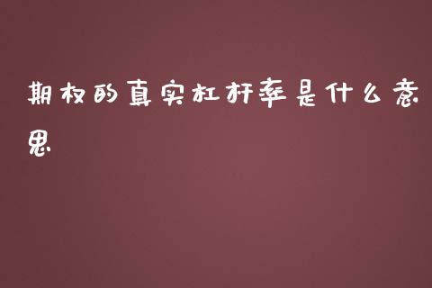 期权的真实杠杆率是什么意思_https://wap.ycdhulan.com_货币市场_第1张