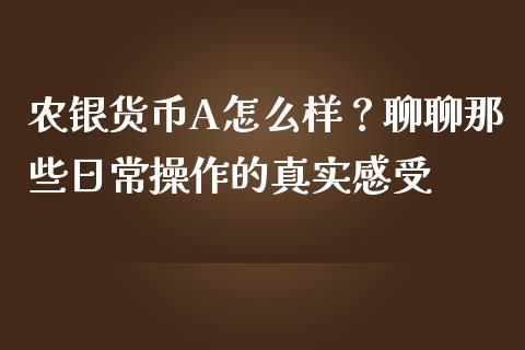 农银货币A怎么样？聊聊那些日常操作的真实感受_https://wap.ycdhulan.com_投资基金_第1张