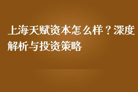 上海天赋资本怎么样？深度解析与投资策略_https://wap.ycdhulan.com_财务投资_第1张