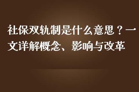 社保双轨制是什么意思?一文详解概念、影响与改革_财经新闻_第1张_国际财经_财经新闻_财务投资_金融咨询_货币市场_投资基金 社保双轨制是什么意思?一文详解概念、影响与改革_https://wap.ycdhulan.com_财经新闻_第1张