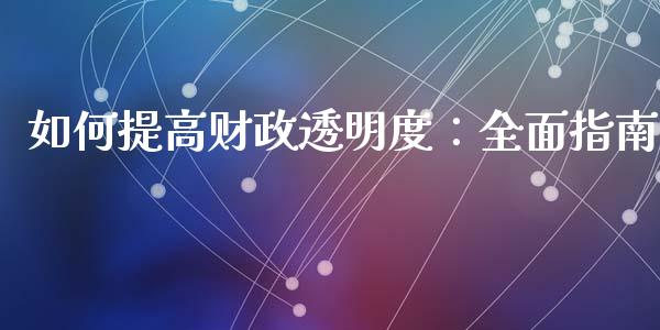 如何提高财政透明度：全面指南_https://wap.ycdhulan.com_国际财经_第1张