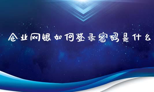 企业网银如何登录密码是什么_https://wap.ycdhulan.com_金融咨询_第1张