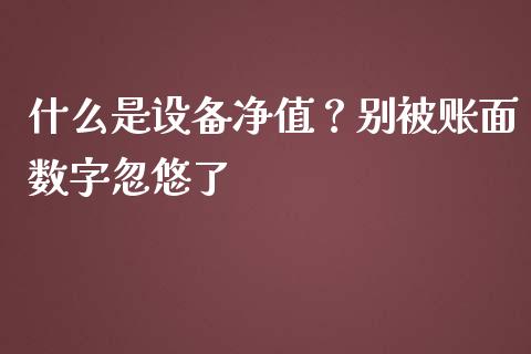 什么是设备净值？别被账面数字忽悠了_https://wap.ycdhulan.com_财务投资_第1张